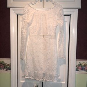 White lace open back dress